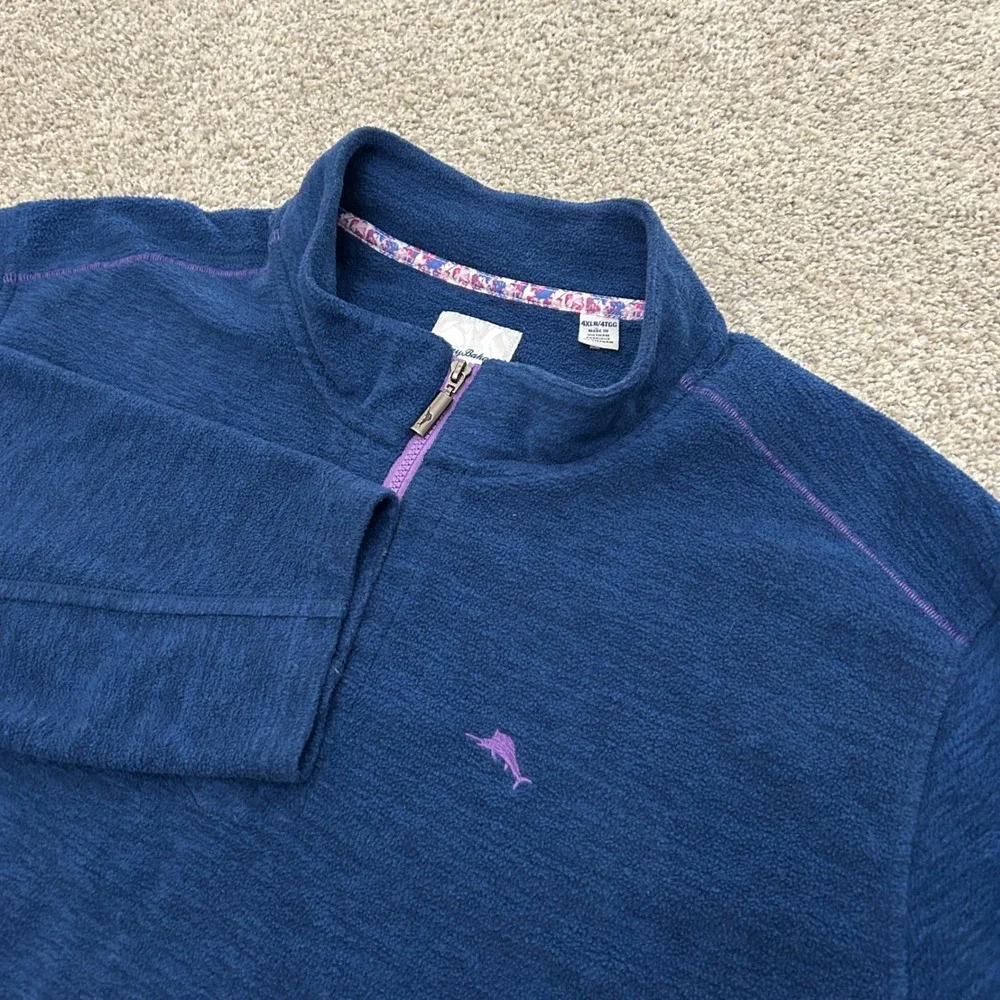 Tommy Bahama Quarter Zip Pullover 4XLB Blue Fleece Marlin Logo Mock Neck 4XB Big